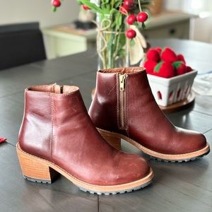Portland Leather, Patina brand Cognac Leather Ankle Bootie with inside zipper